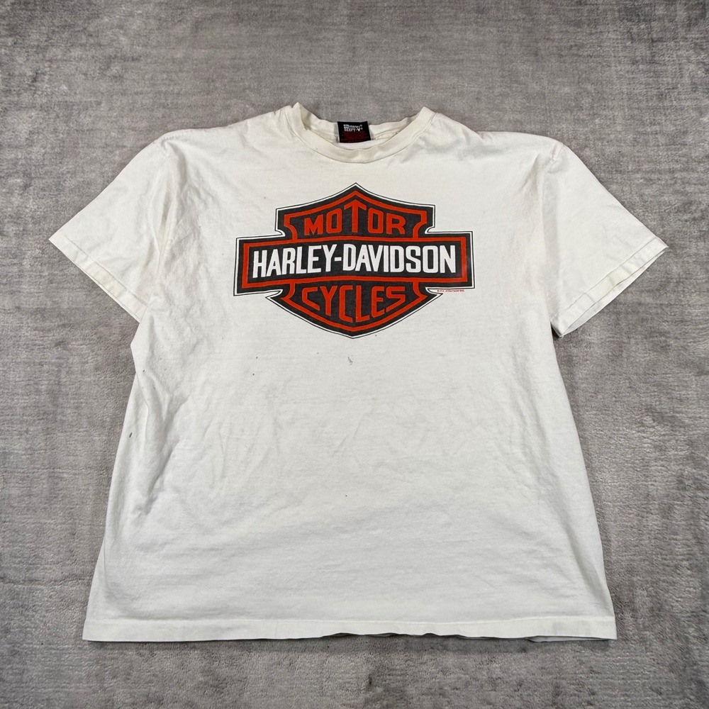 Harley Davidson Shirt Mens XL White Vintage 90s Milwaukee Wisconsin Biker Tee